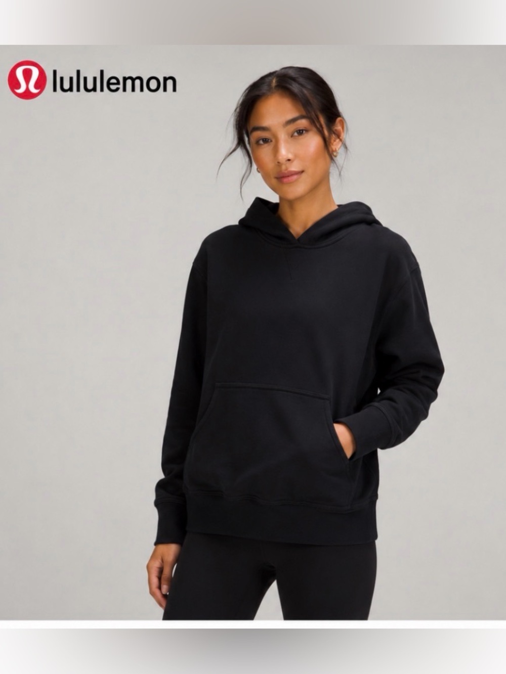 Lululemon Womens 4 Black Pullover Hoodie Front Pouch Kangaroo Pocket Fleece NWOT